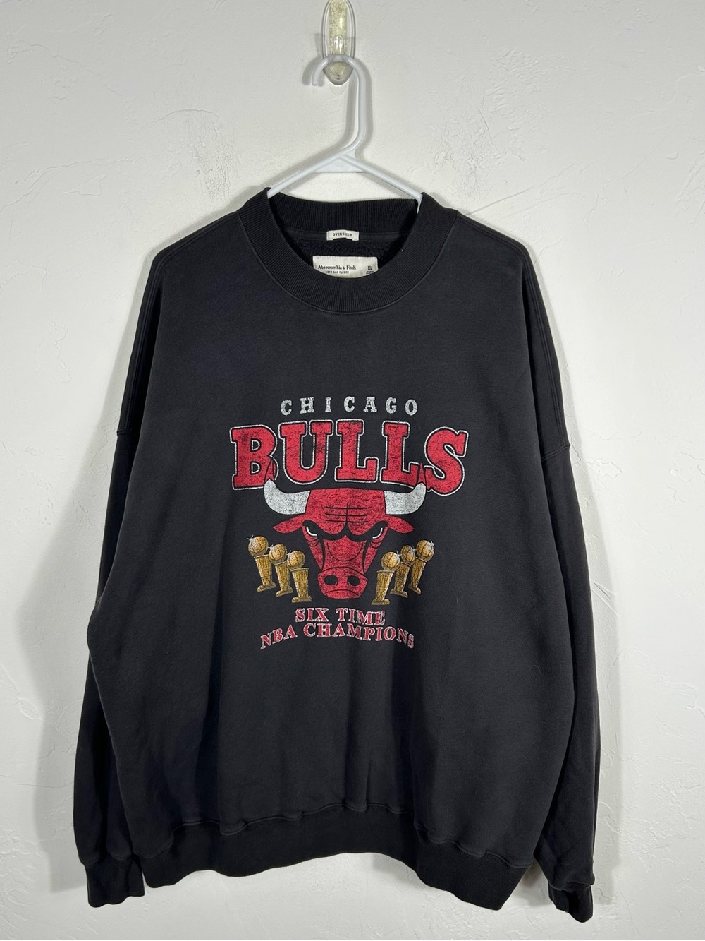 🔥🏀 CHICAGO BULLS CHAMPIONS Abercrombie & Fitch Fleece Crewneck Sweatshirt Sz XL